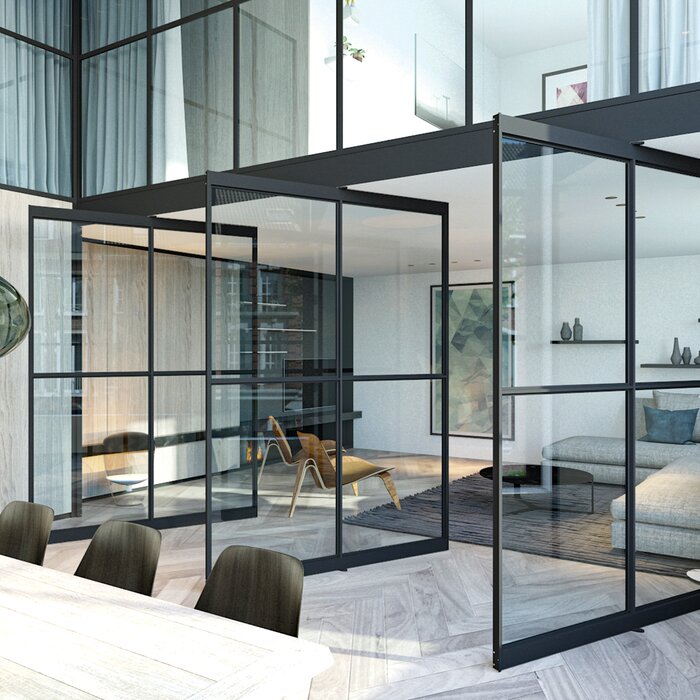 Room dividers made of glass and aluminum